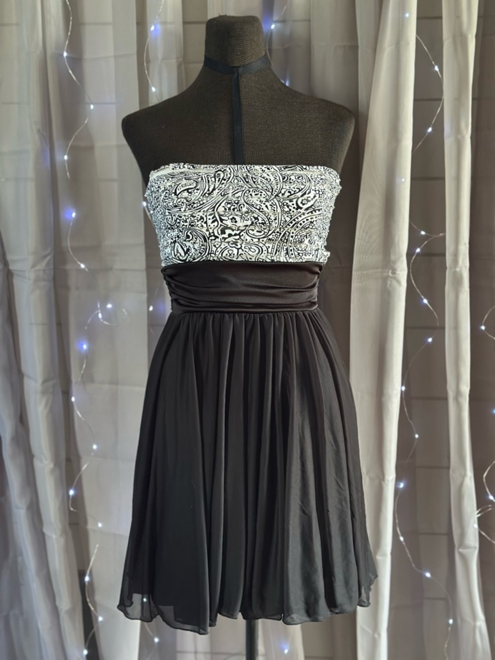 Y2K Maurices studio Y black and white paisley top mini dress Sz S